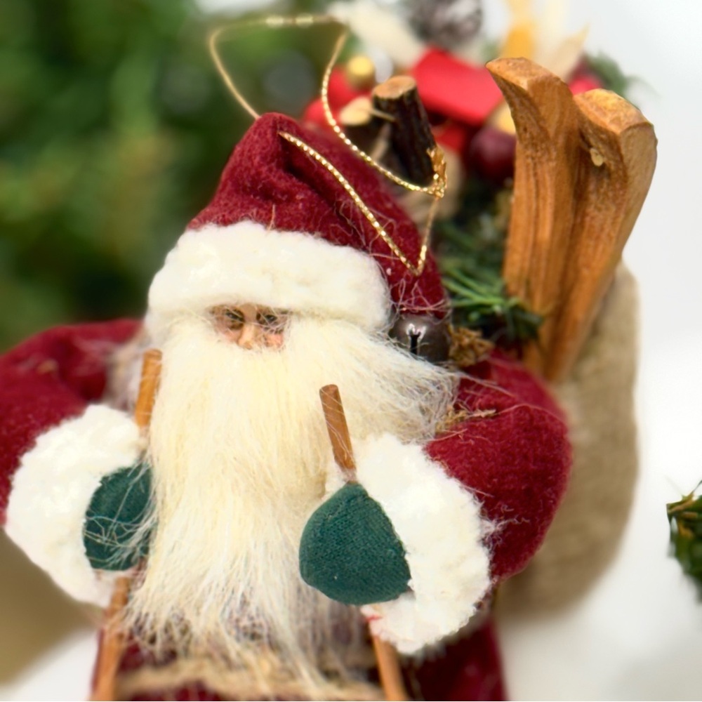 Vintage 9" Woodland Santa On Snowshoes Ornament Holiday Decor Christmas EUC